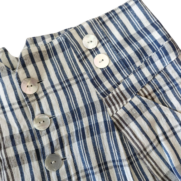 ALIX OF BOHEMIA Petra plaid cotton high waist button fly shorts blue cream Sz S - Picture 3 of 9